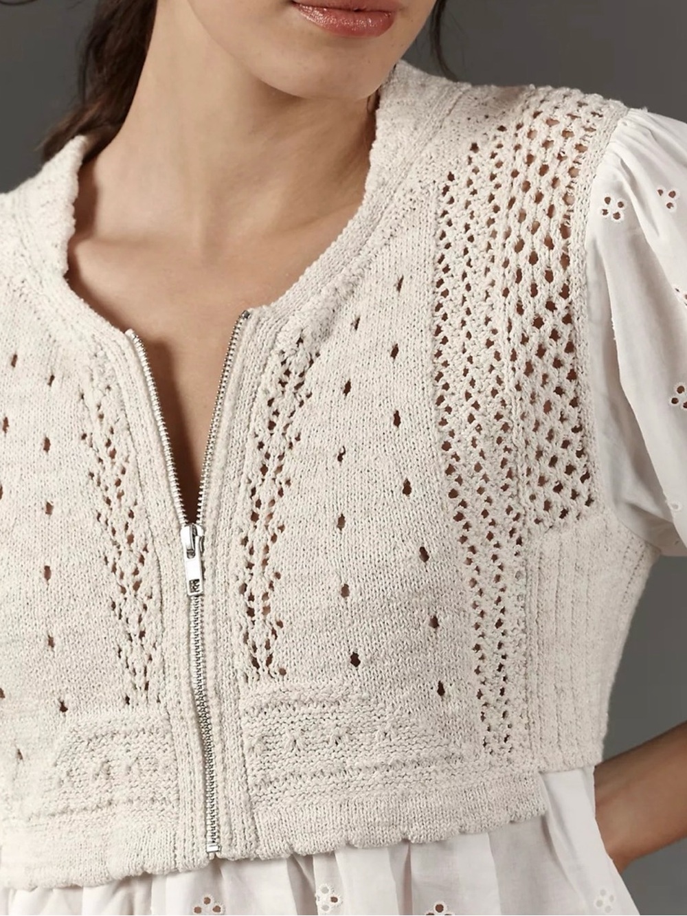 NWOT Anthropologie 1/2 Zip Sweater Eyelet Top - Picture 2 of 7